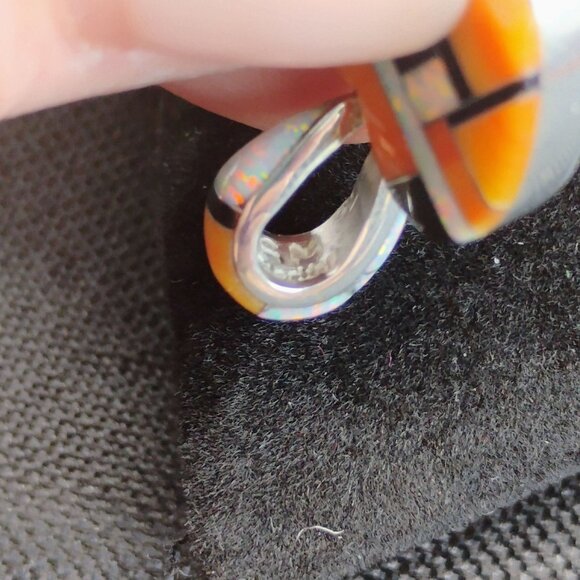 Signed SM Sterling Heart Shaped Inlay Gemstone Pendant Reversible Double Sided - Picture 7 of 11